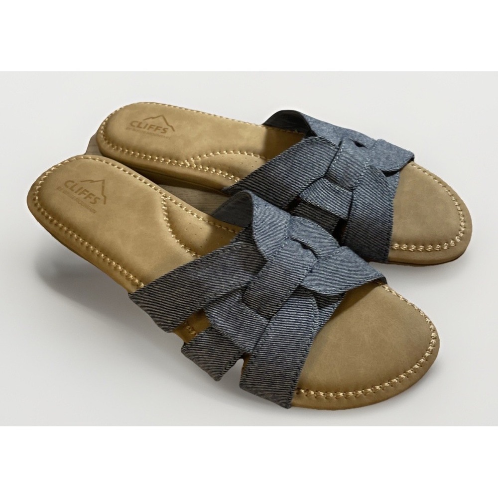 Cliffs by White Mountain Fredie Sandals Women's 11 M Blue Denim‎ Slide Flats